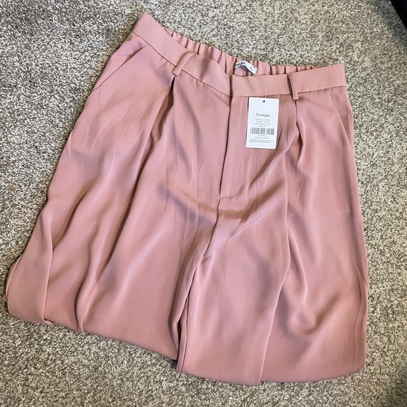 Pink Wide Leg Trousers with Back Elastic Waistband - Picture 5 of 8